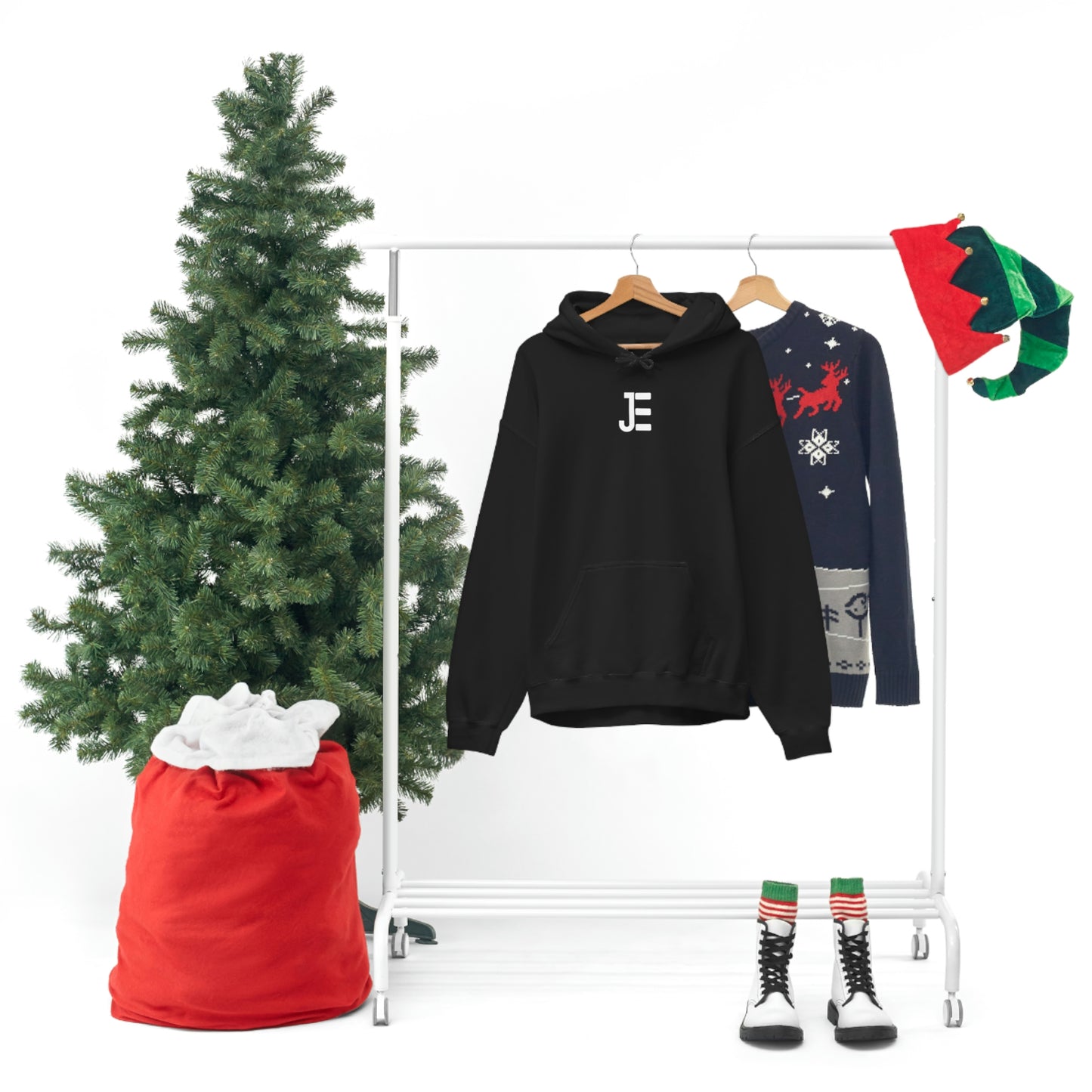 Front / Back JE Letter Logo Black Hooded Sweatshirt