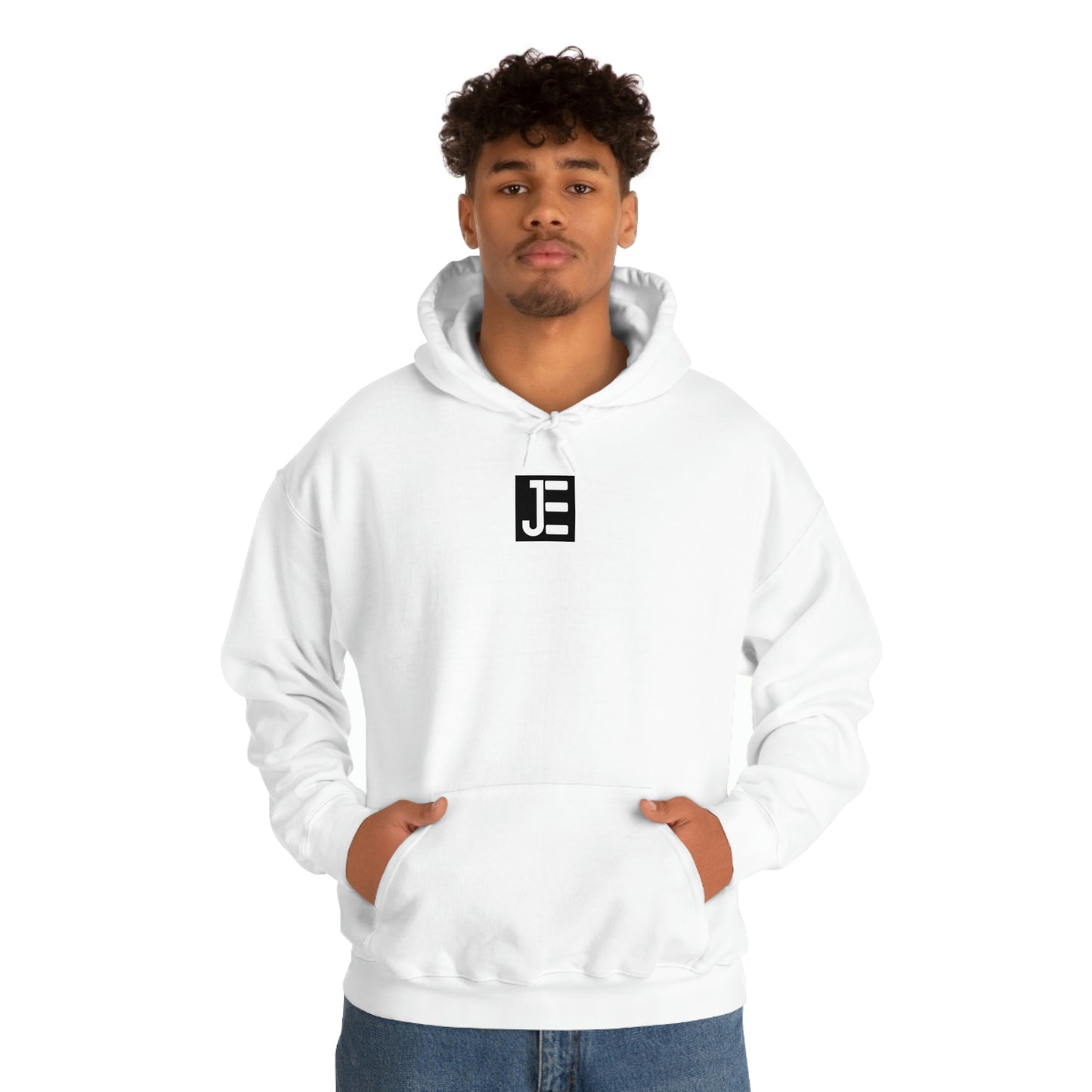 Front JE Black Logo Hooded Sweatshirt