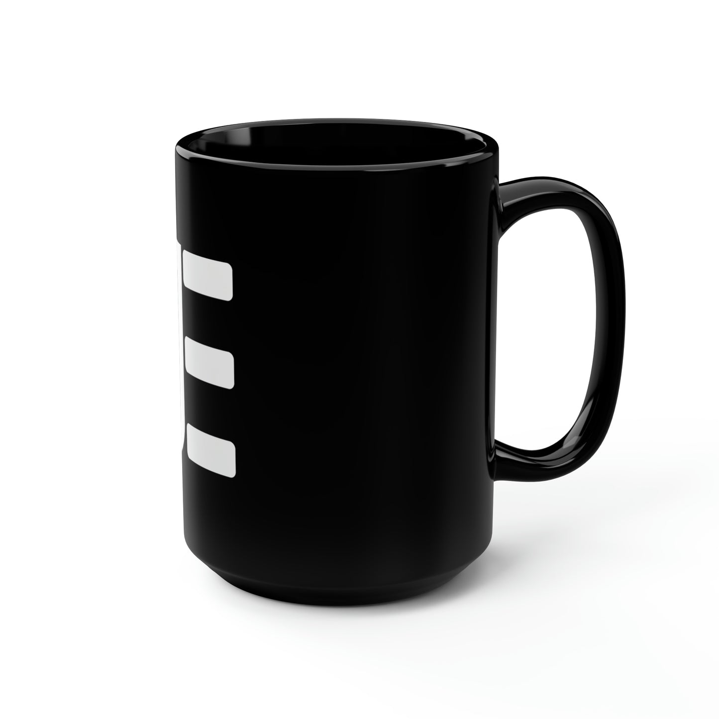 JE White Letter Logo Black Mug