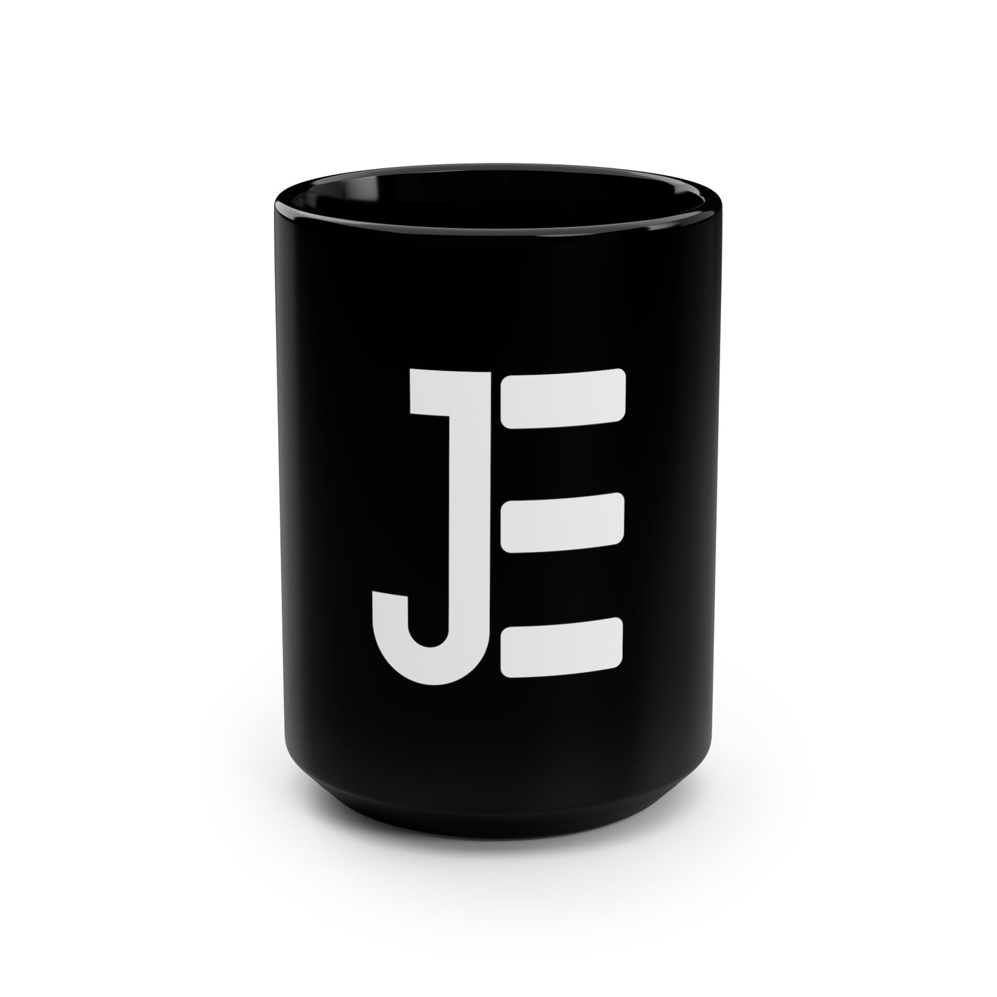 JE White Letter Logo Black Mug