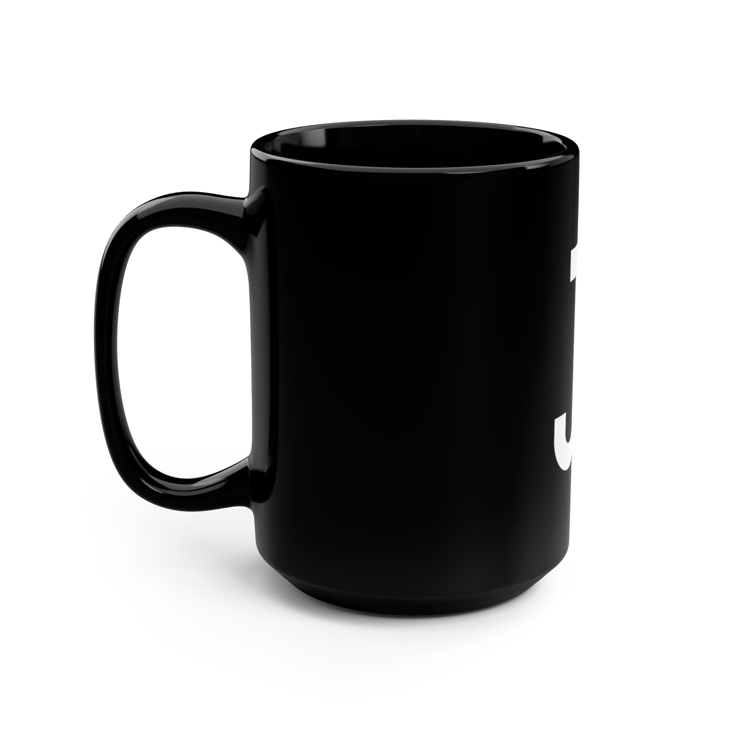 JE White Letter Logo Black Mug