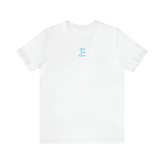 Front JE Blue Letter Logo Short Sleeve Tee