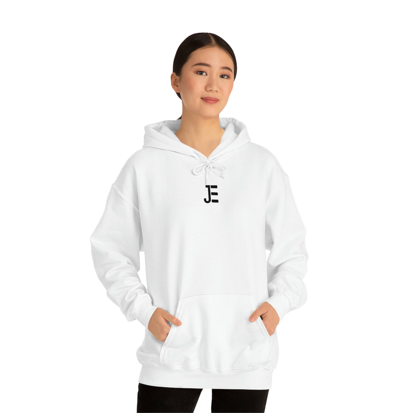 Front JE Black Letter Logo Hooded Sweatshirt