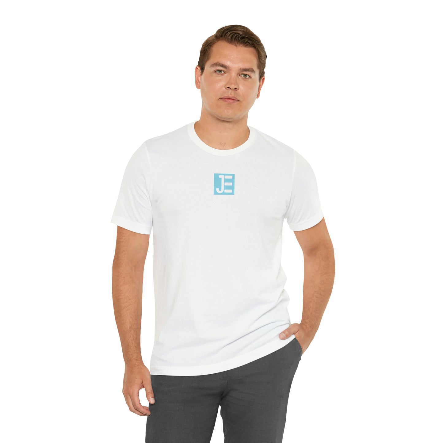 Front JE Blue Logo Short Sleeve Tee
