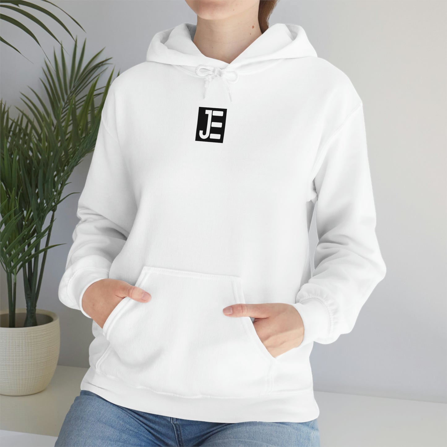 Front JE Black Logo Hooded Sweatshirt