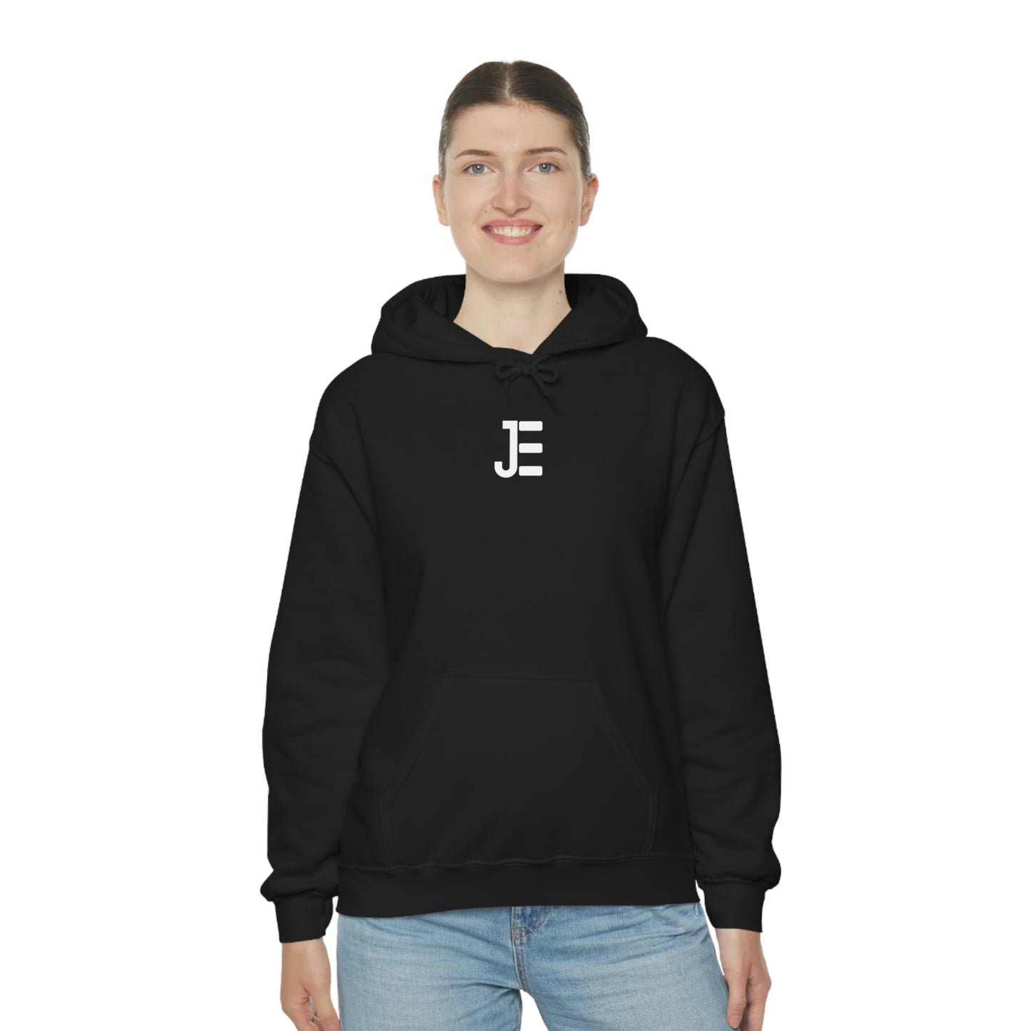 Front / Back JE Letter Logo Black Hooded Sweatshirt