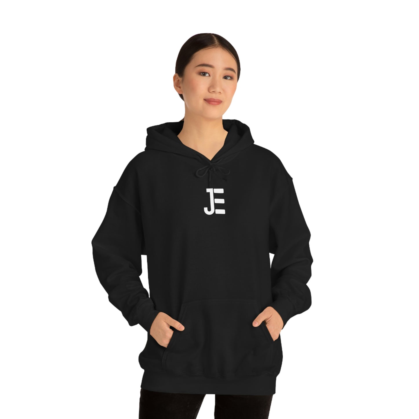 Front / Back JE Letter Logo Black Hooded Sweatshirt