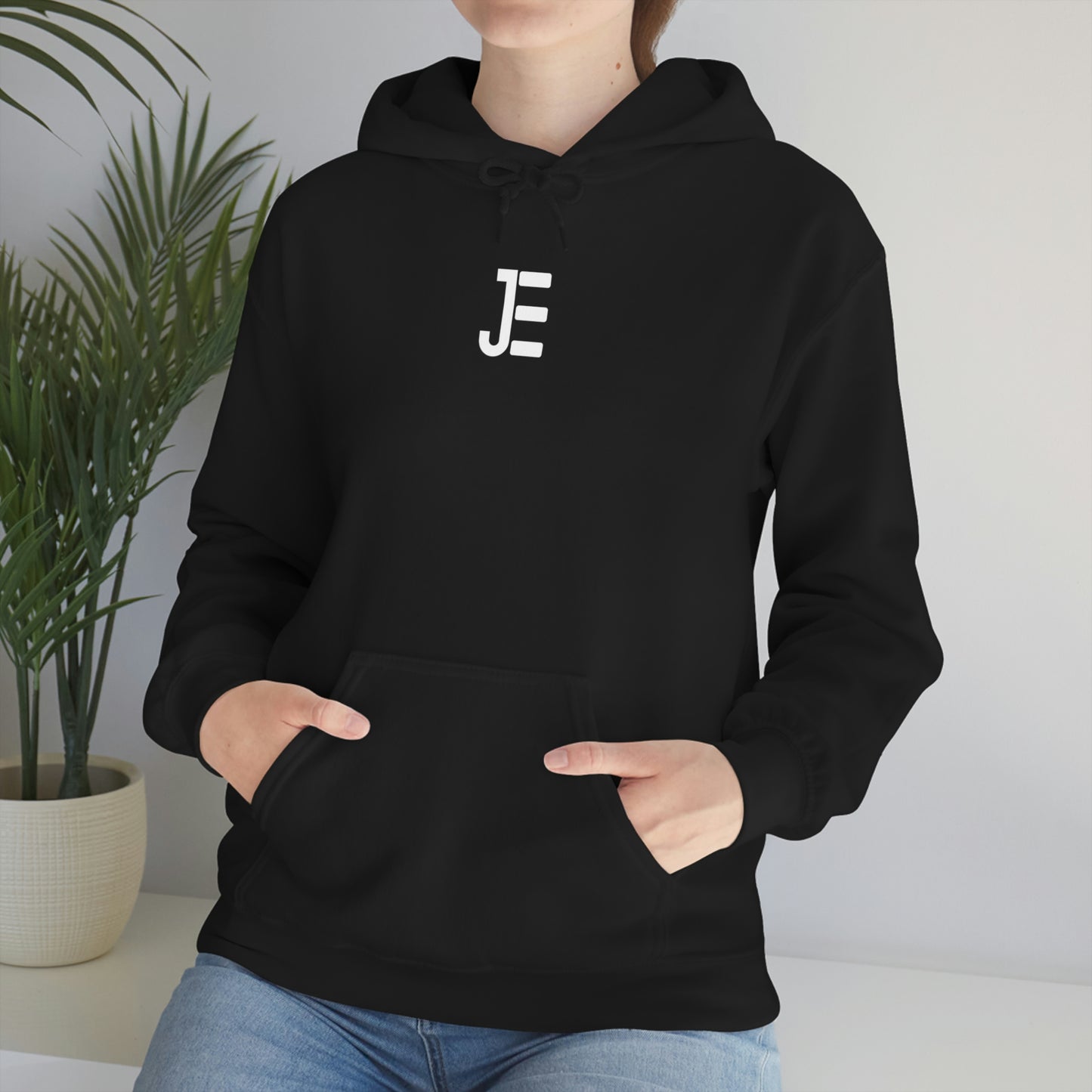 Front / Back JE Letter Logo Black Hooded Sweatshirt