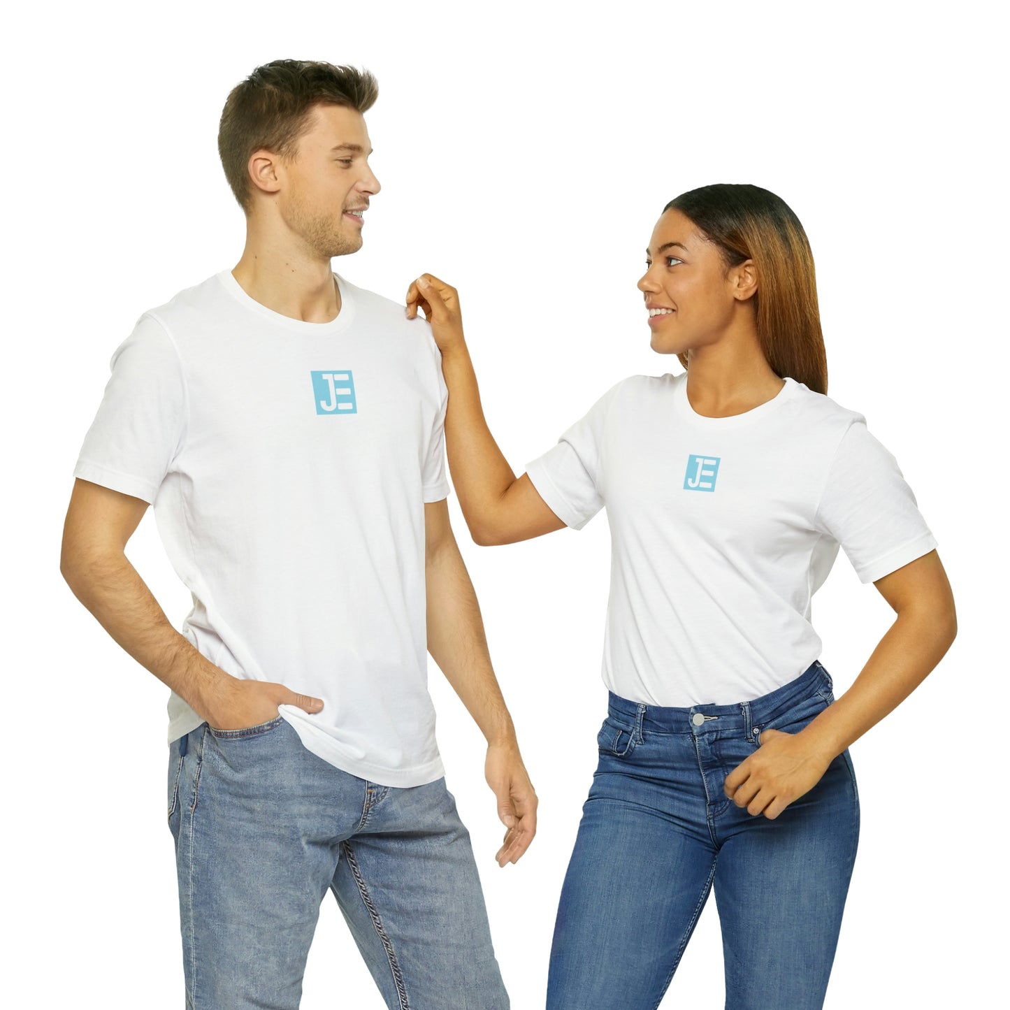 Front JE Blue Logo Short Sleeve Tee