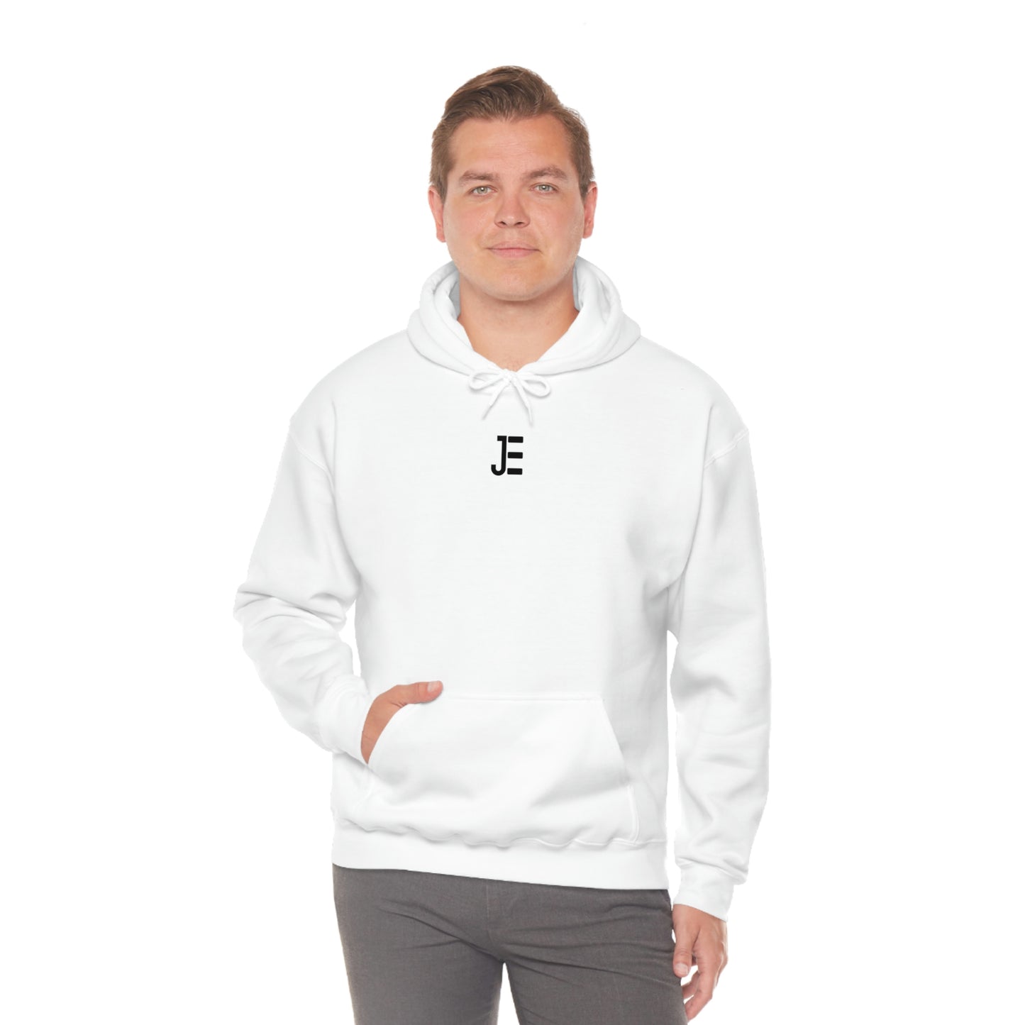 Front JE Black Letter Logo Hooded Sweatshirt